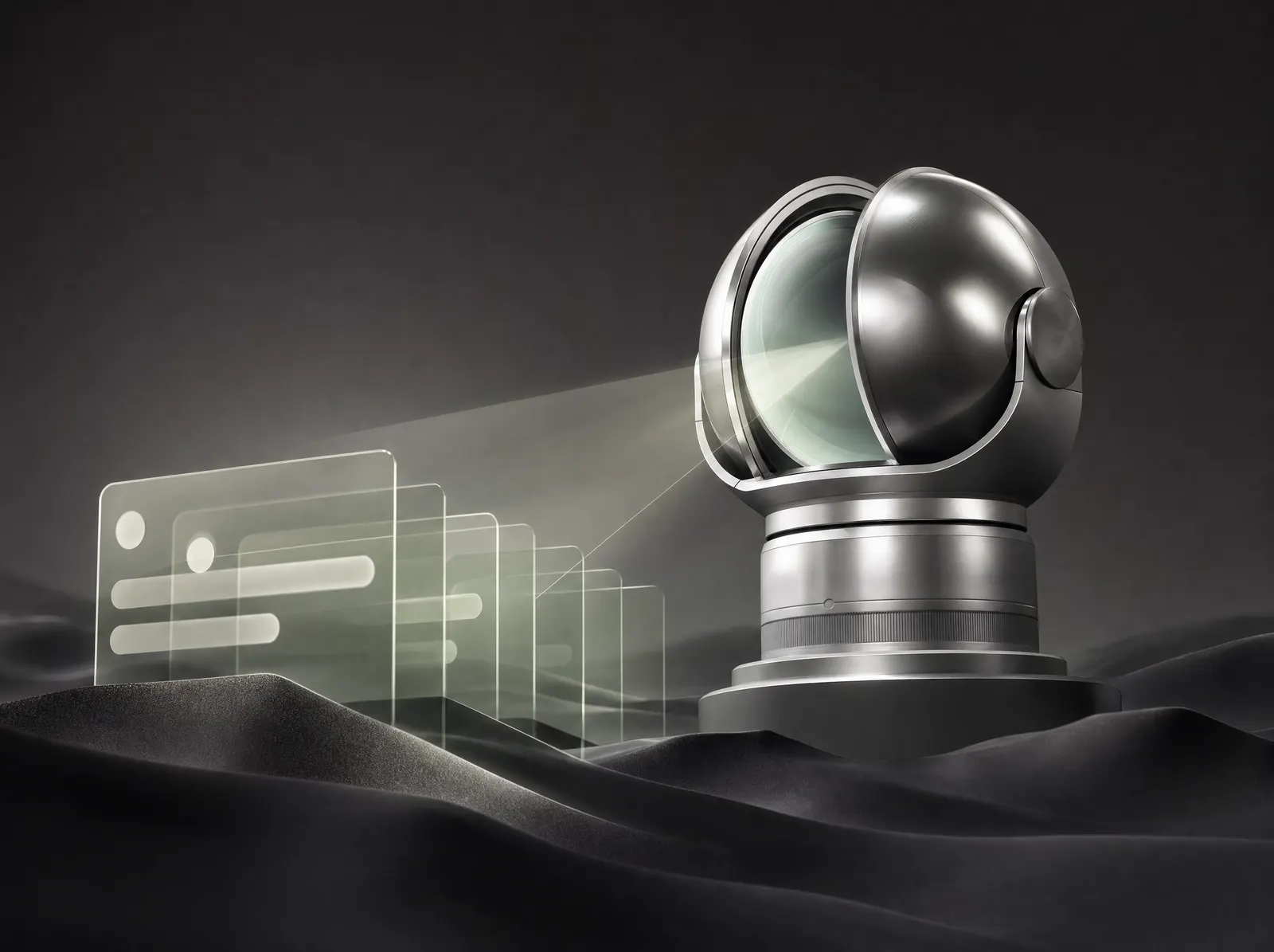 Abstract observatory scanning layers of AI answers